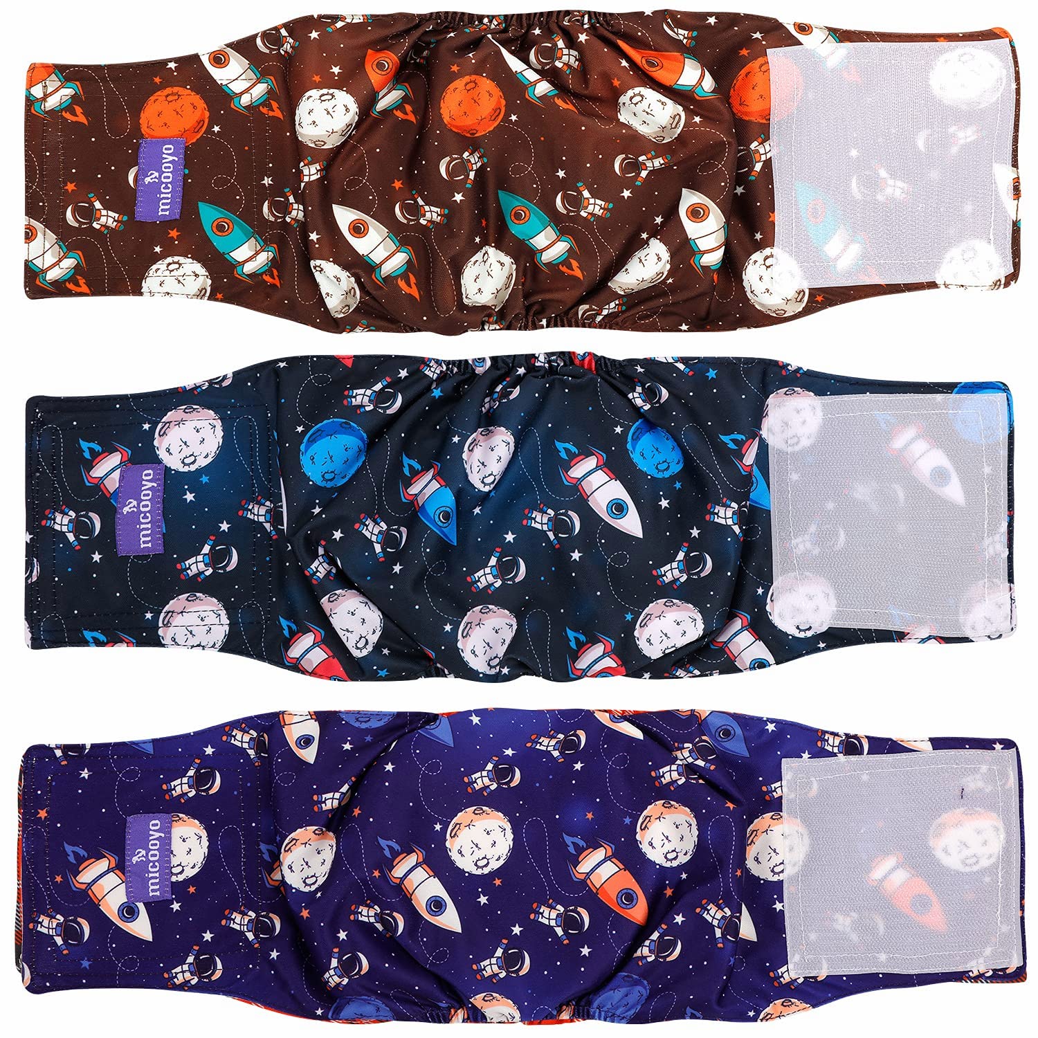 MICOOYO Belly Bands for Dogs, Reusable Dog Nappies Male 3 Pack, Male Dog Wraps Diaper Pants for Doggy Puppy(Space, S)
