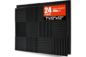 SAIQIANG Acoustic Foam Panels 24 Pack – 1" x 12"x 12" High Density Soundproofing Wedges for Wall, Noise Absorbing and Sound-Damping, Quick-Recovery, Fire-Resistant – Perfect for Studio, Office, Gaming Room