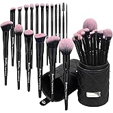 Bueart Design 18Pcs Pro Deluxe Fuchsia Pink Black Makeup Brushes set with Travel Make up Brush Holder case Foundation conceal