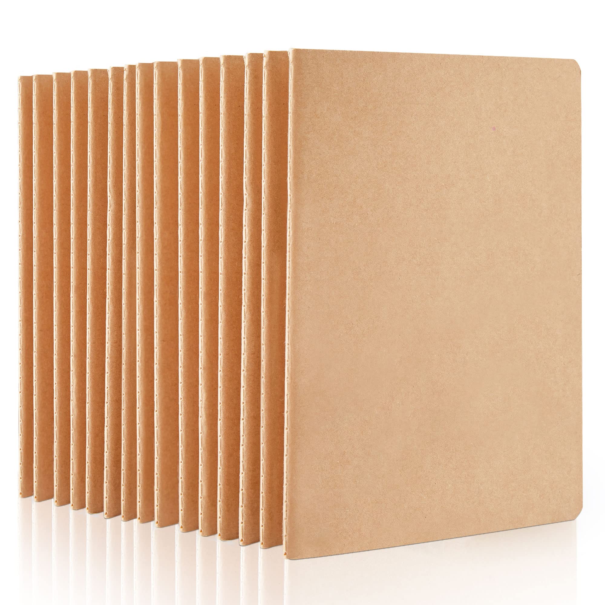 feela 15 Pack Blank Kraft Notebooks A5, 60 Pages Blank Notepad Journal Bulk, Soft Brown Cover Multipack Notebooks for Students Travelers Making Plans, Writing Memos Office School Supplies, 14X21cm