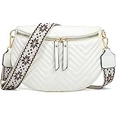 Women's Vegan Leather Crossbody Waist Pack, Fanny Pack Sling Bag with Adjustable Belt, Boho Style Shoulder Purse for Travel, Daily Use (White)