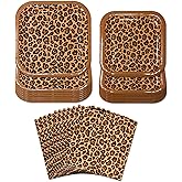 Blue Orchards Leopard Print Party Plates and Napkins (52 Pieces for 16 Guests) - Cheetah Plates and Napkins, Animal Print Birthday Party Supplies, Party Animal Birthday Decorations