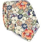 JESLANG Men's Cotton Printed Floral Tie 2.56" Skinny Narrow Necktie Various Designs