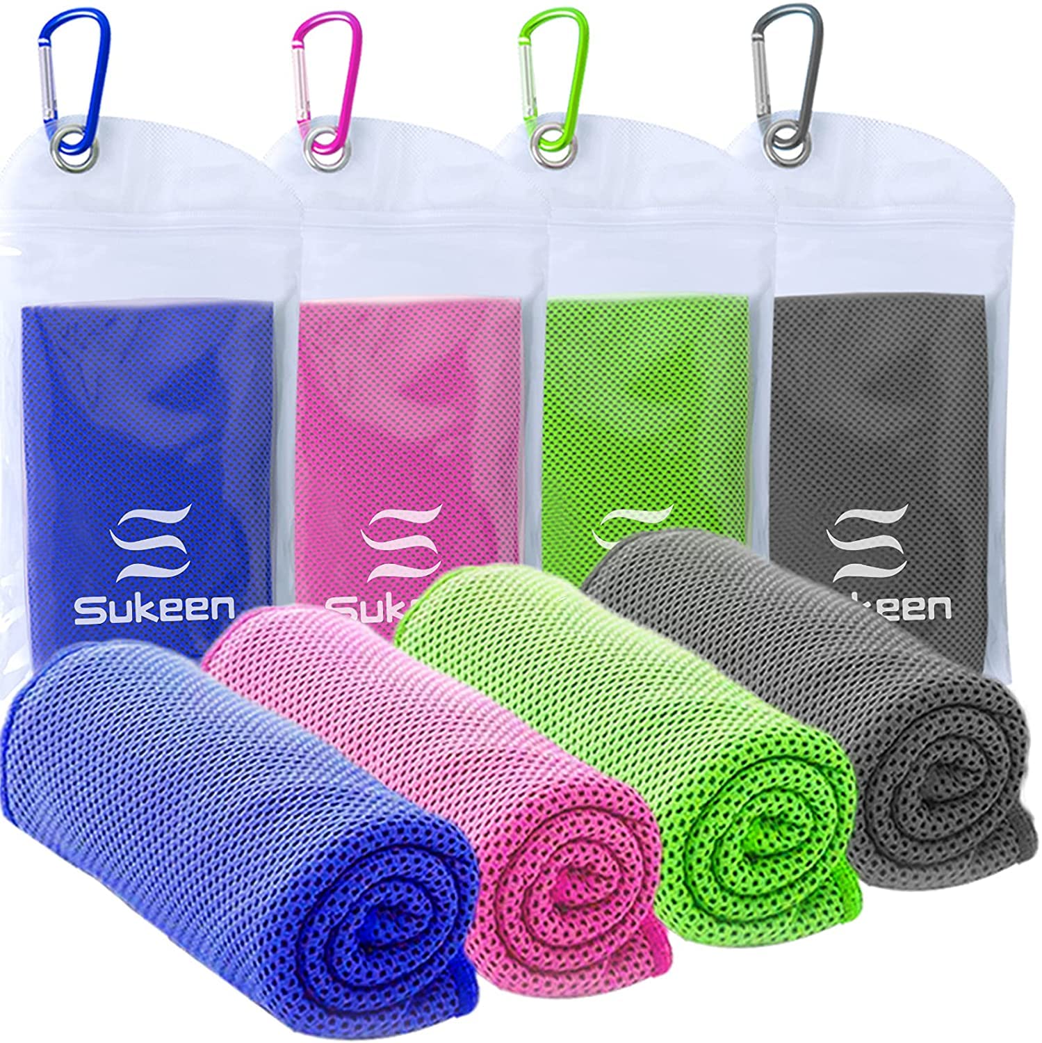 Photo 1 of [4 Pack] Cooling Towel (40"x12"),Ice Towel,Soft Breathable Chilly Towel,Microfiber Towel for Yoga,Sport,Running,Gym,Workout,Camping,Fitness,Workout & More Activities (Pink/Green/Dark Blue/Dark Grey)