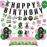 Witch Happy Birthday Decorations Girls - Pink and Green Birthday Party Decorations Include Banner Tablecloth Photo Props Witch Table Centerpieces Balloons for Girls Women Wlcked Party Decor