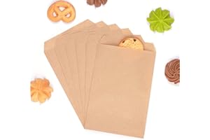 Quotidian Brown Flat Medium Greaseproof Kraft Paper Bags 4" x 6" (10 x 15.2cm) Pack of 100 - Bakery Cookies Candies Dessert Soap