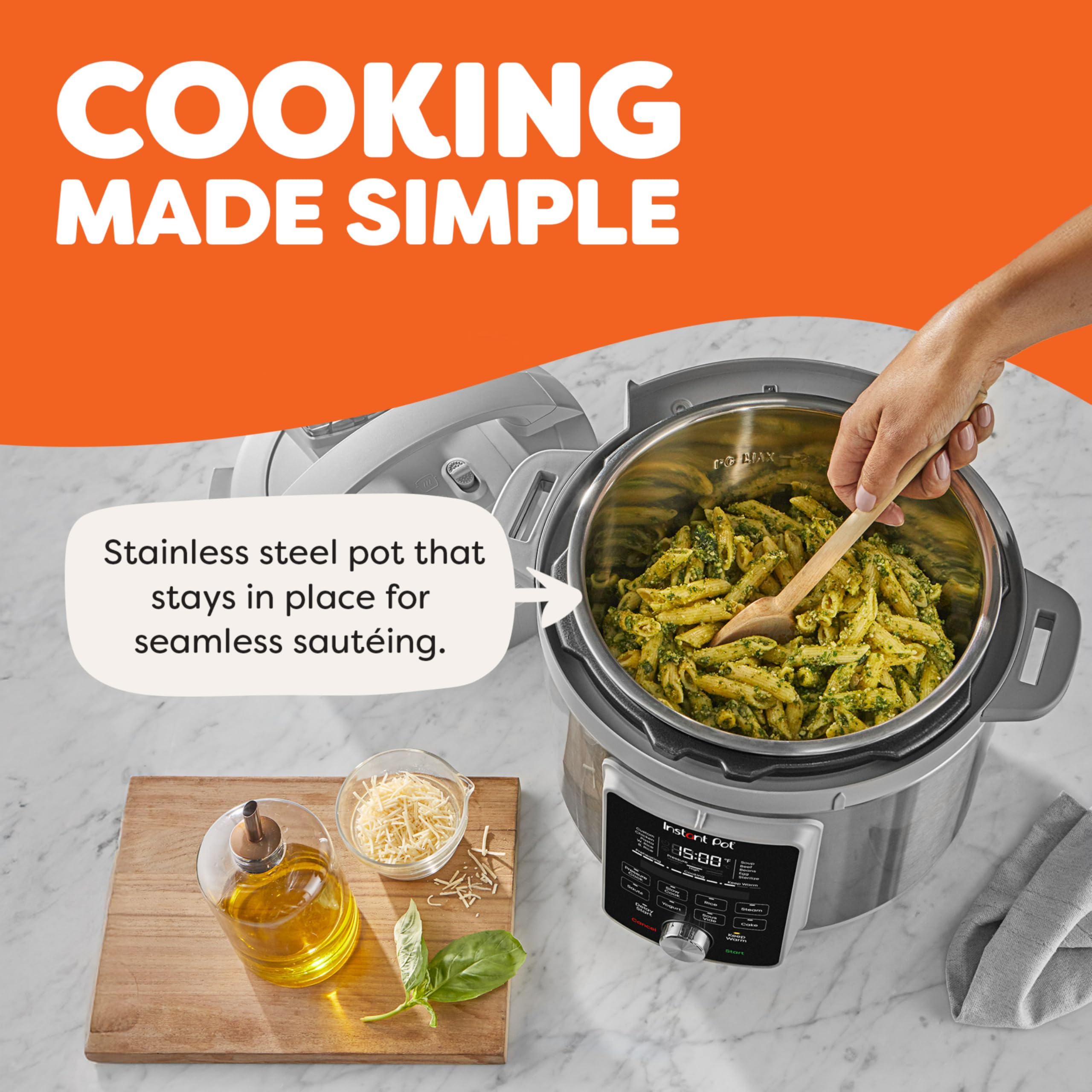 Instant Pot, 8-Quart Whisper Quiet 9-in-1 Electric Pressure Cooker, Slow Rice Cooker, Steamer, Sauté, Yogurt Maker, Warmer & Sterilizer, App With Over 800 Recipes, Stainless Steel, Duo Plus