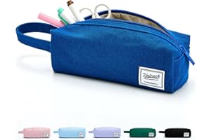 SPACEMATE Pencil Case Pouch Bag School Supplies for Girls and Boys, Heavy Duty Canvas Aesthetic Pen Case, Simple Zipper Stationery Bag for Women Men Adults, Blue, 1200ml