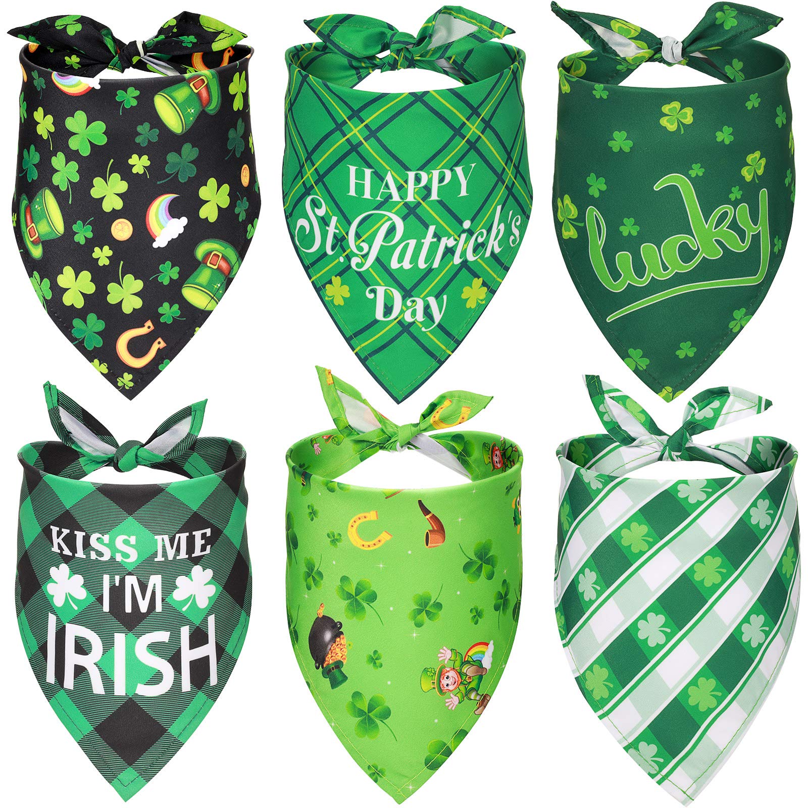 Photo 1 of 1 Pieces St. Patrick's Day Dog Bandana Reversible Triangle Bibs Dog Scarf Neckerchief Lucky Shamrock Bandanna for Pets Dogs Cats Animals, 6 Styles
