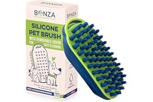 Bonza Dog & Cat Grooming Massage Brush with Removable Screen – Pet Scrubber for Gentle Short & Long-Haired Fur