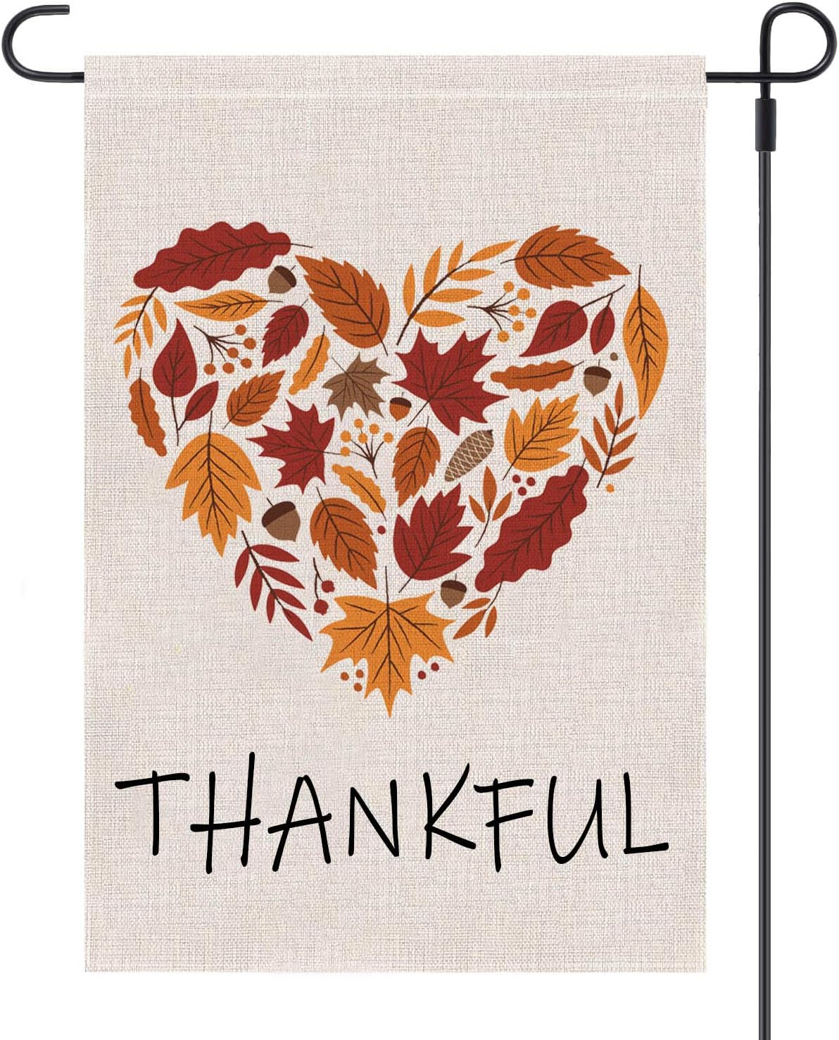 Flags - Keniot Thankful Garden Flag Burlap Autumn Leaf Heart Thanksgiving Garden Flag, Double Sided Happy Fall Harvest Rustic Yard Outdoor Decoration, 12.5 x 18.5 inch