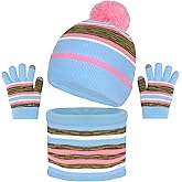 Kids Winter Hat, Scarf & Gloves Set - Knit Beanie Hat, Fleece Lined for 3-8 Year Olds