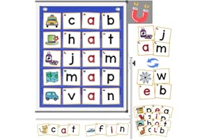 ABCxGOOD CVC Word Building Pocket Charts with 64 Phonics Flash Cards Kindergarten Classroom Must Haves, CVC Literacy Games for Beginners in Reading and Spelling.