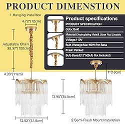 Faibra 12.52" Gold Clear Glass Crystal Pendant