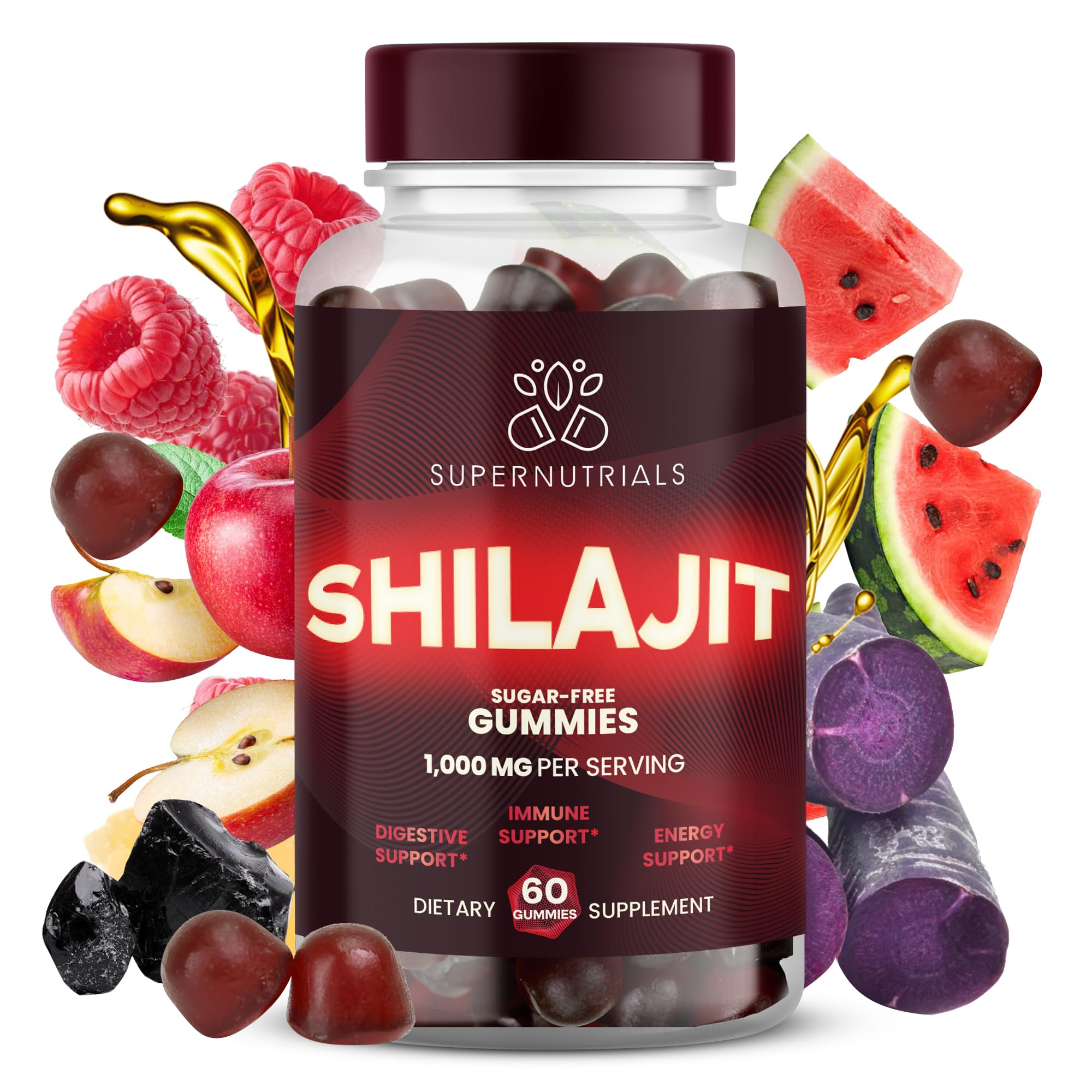 Photo 1 of 6/26 SUPERNUTRIALS 1000 mg Premium Himalayan Shilajit Gummies for Men and Women | Sugar-Free, Organic | Non-GMO | Vegan-Friendly | Energy & Focus Boost - Immune Support | 60 Gummies