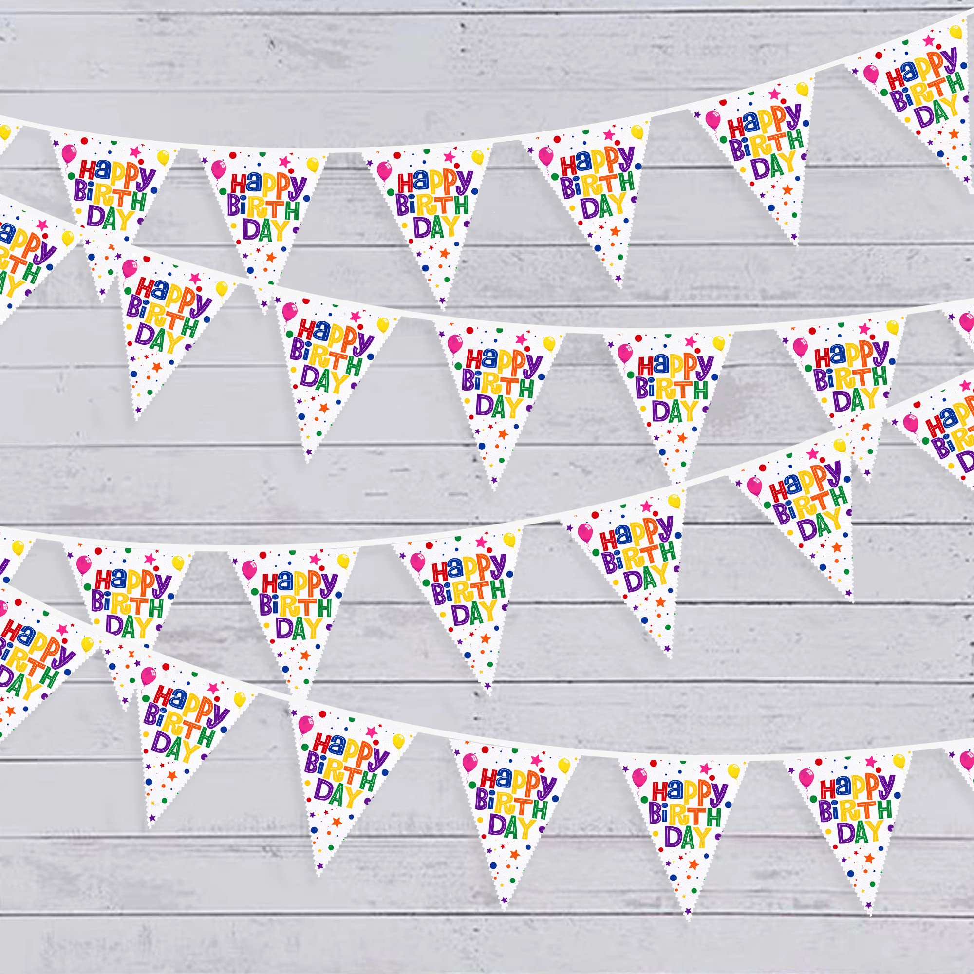 Pink Blume 32Ft Colorful Birthday Fabric Bunting Banner Reusable Party Decorations Multicolor Triangle Flag Pennant Garland for Kids Children Happy Outdoor or Indoor Home Garden Hanging Decor