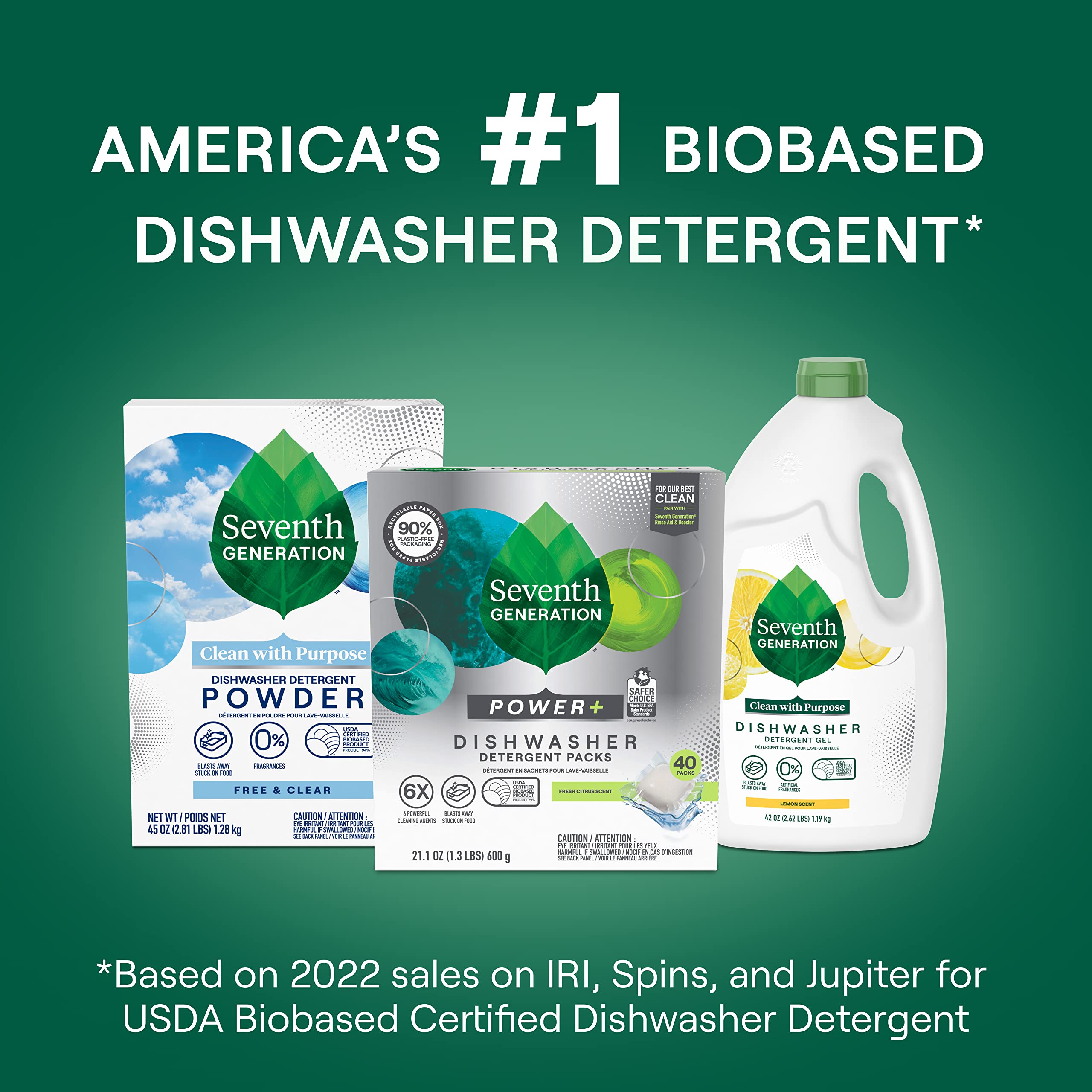 Seventh Generation Power+ Dishwasher Detergent Packs for Sparkling