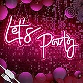 26×11.8 Inch Large Let's Party Neon Signs for Wall Decor,Dimmable LED Pink Neon Light Sign for Bedroom,Lets Party Light Up Sign for Bachelorette Party,Engagement Party,Wedding,Party,Home Bar(Two-Pack)