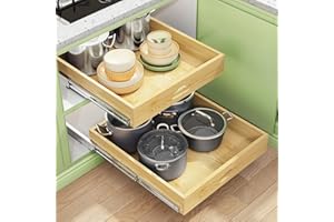 Pull Out Cabinet Organizer, Soft Close Wooden Slide Out Drawers for Pots and Pans, Full-extension Roll Out Shelves for Kitche