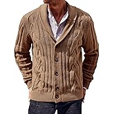 Runcati Mens Cable Knit Cardigan Sweater Shawl Collar Casual Button Down Long Sleeve Sweaters