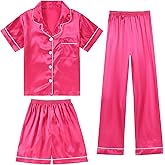 DIPUG 3 Piece Girls Silk Pajamas Set Soft Satin PJs Sleepwear for Comfortable Nights