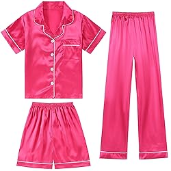DIPUG Silk Satin Pajamas Set Soft Girls 3 Piece PJs