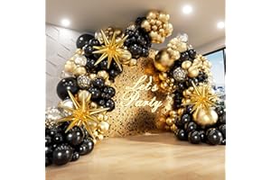 FOTIOMRG Black and Gold Balloons Garland Arch Kit, 5 10 12 18inch Black Gold Confetti Latex Balloons for 2025 Graduation New Year Anniversary Birthday Party Decorations