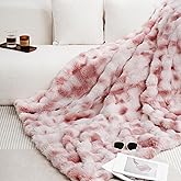 July Tie Dye Pink Bubble Fleece Throw Blanket for Couch, Fluffy Decorative Faux Rabbit Fur Throw, Reversible Cozy Plush Blanket for Bed, 50" x 60", TD-PK5060