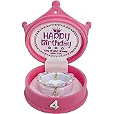 ZomefinKiu Toddler 4th Birthday Princess - Pink Charm Bracelet, Crown Shape Keepsake Jewelry Box, 4 Year Old Girl Birthday Outfit for 4th Bday Party