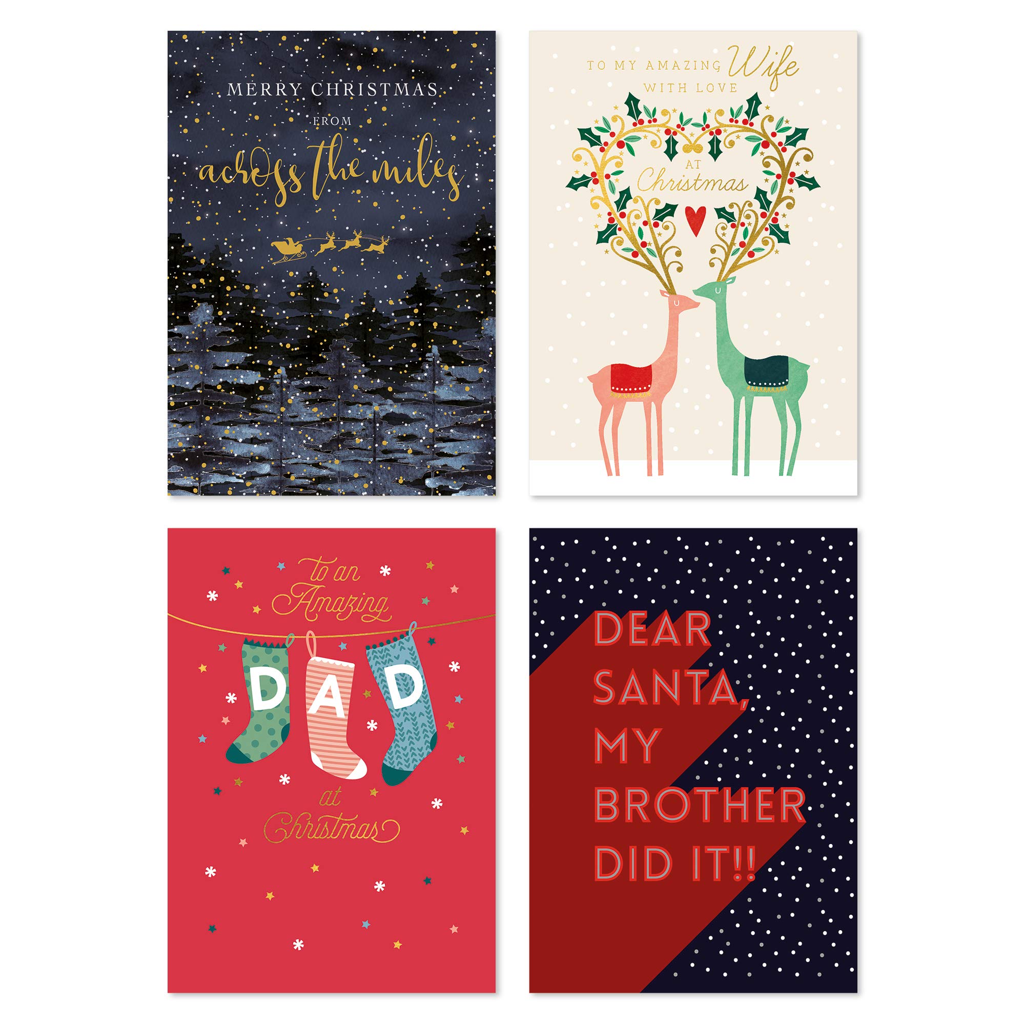 Tall Boy Collection of 15 Christmas Cards for All Relations with Specially Designed Envelopes | Assorted Xmas Cards Multipack | Family Festive Card Designs with Embossed or Foil Finish | Made in UK
