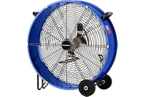 FANQIEBROS Pro 30" Heavy Duty Metal Drum Fan, 14000 CFM High Velocity Floor Fan, 3-Speed, 5in Solid Wheels Movable Industrial Drum fan for Commercial, Warehouse, Patio, Shop, Garage, Barn