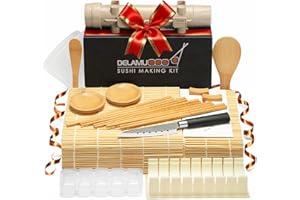 Delamu Sushi Making Kit, 20 in 1 Bazooka Roller Kit with Chef’s Knife, Bamboo Mats, Rice Mold, Temaki Sushi Mats, Rice Paddle