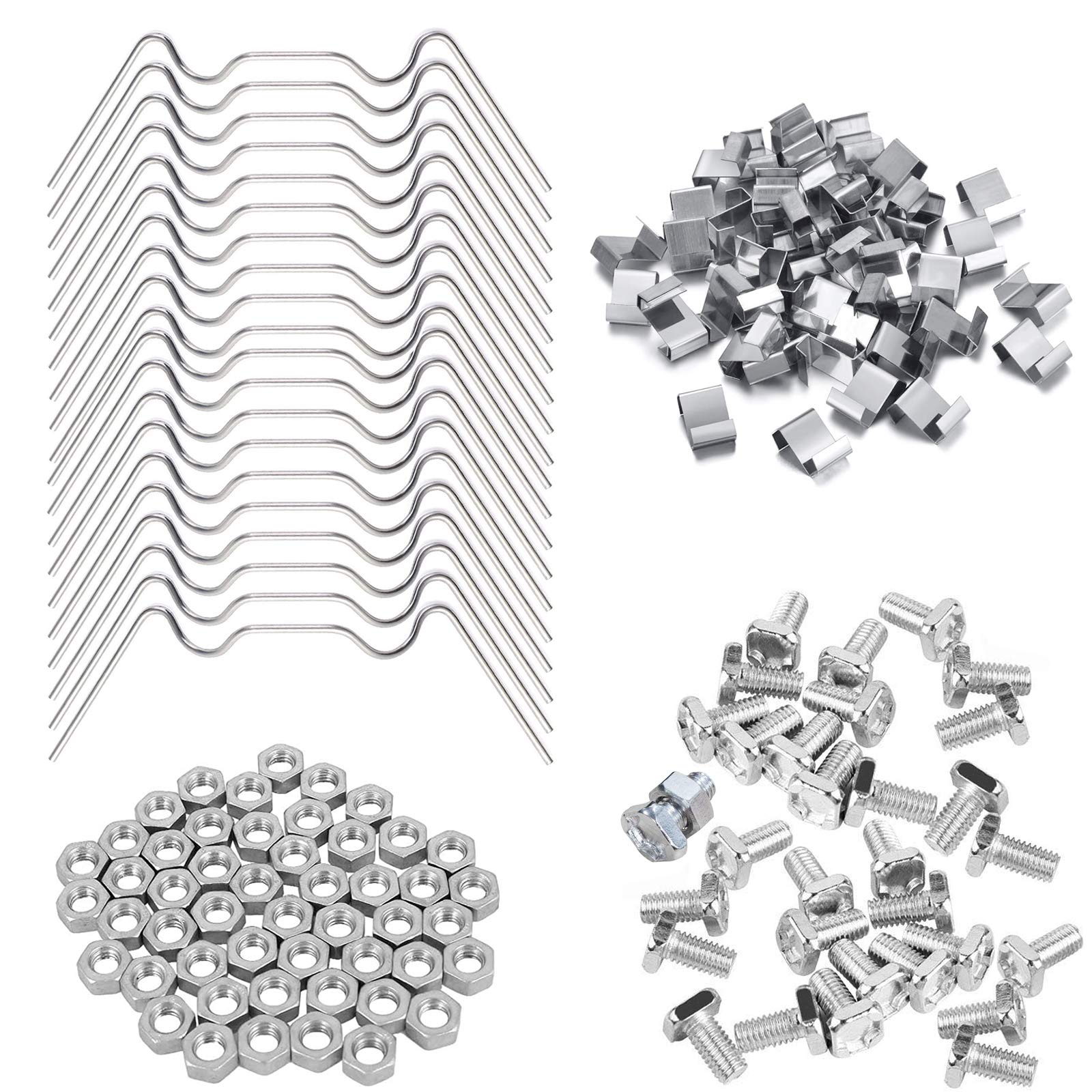 Apragaz Greenhouse Repair Kit - 50 Stainless Steel Clips, 50 Z Overlap Clips, 50 Aluminium Nuts & Bolts - Silver - M6 x 12mm - Glass Greenhouses