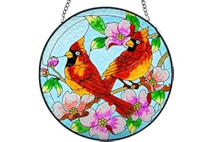 UiSdfuy Suncatcher Stained Glass Window Hanging Cardinal Sun Catchers Indoor 7.8 inch Window Suncatcher with Hook Cardinal Gifts for Mom Stained Glass suncatcher Gifts for Women Red Birds