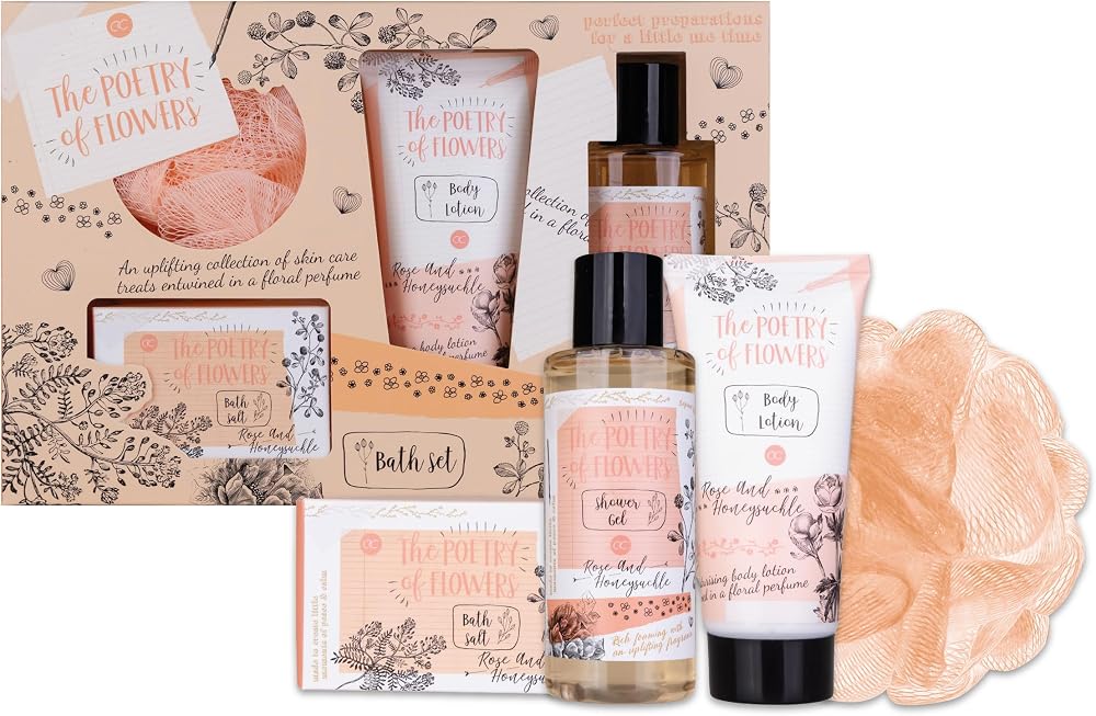 Accentra Poetry Flowers Bath Gift Set Women 4-Piece Rose Honeysuckle Body Care