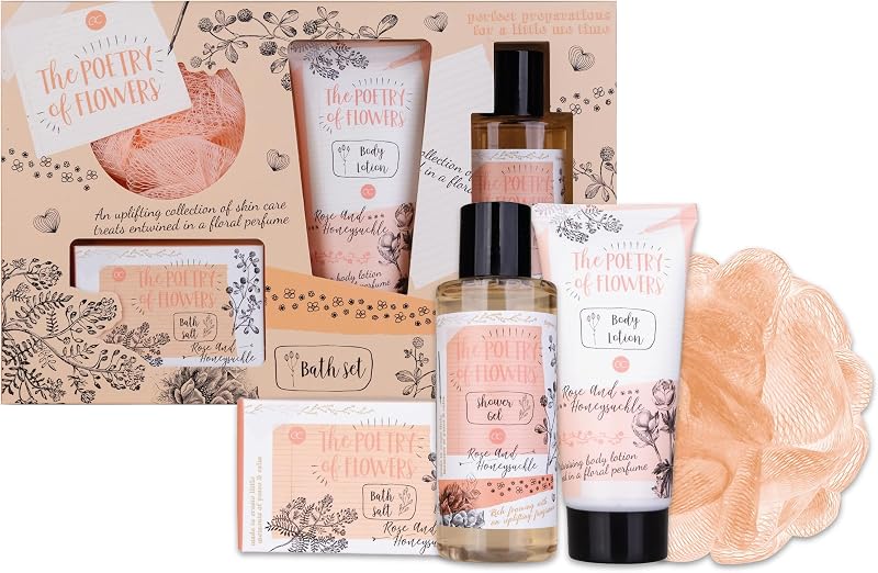 Accentra Poetry Flowers Bath Gift Set Women 4-Piece Rose Honeysuckle Body Care