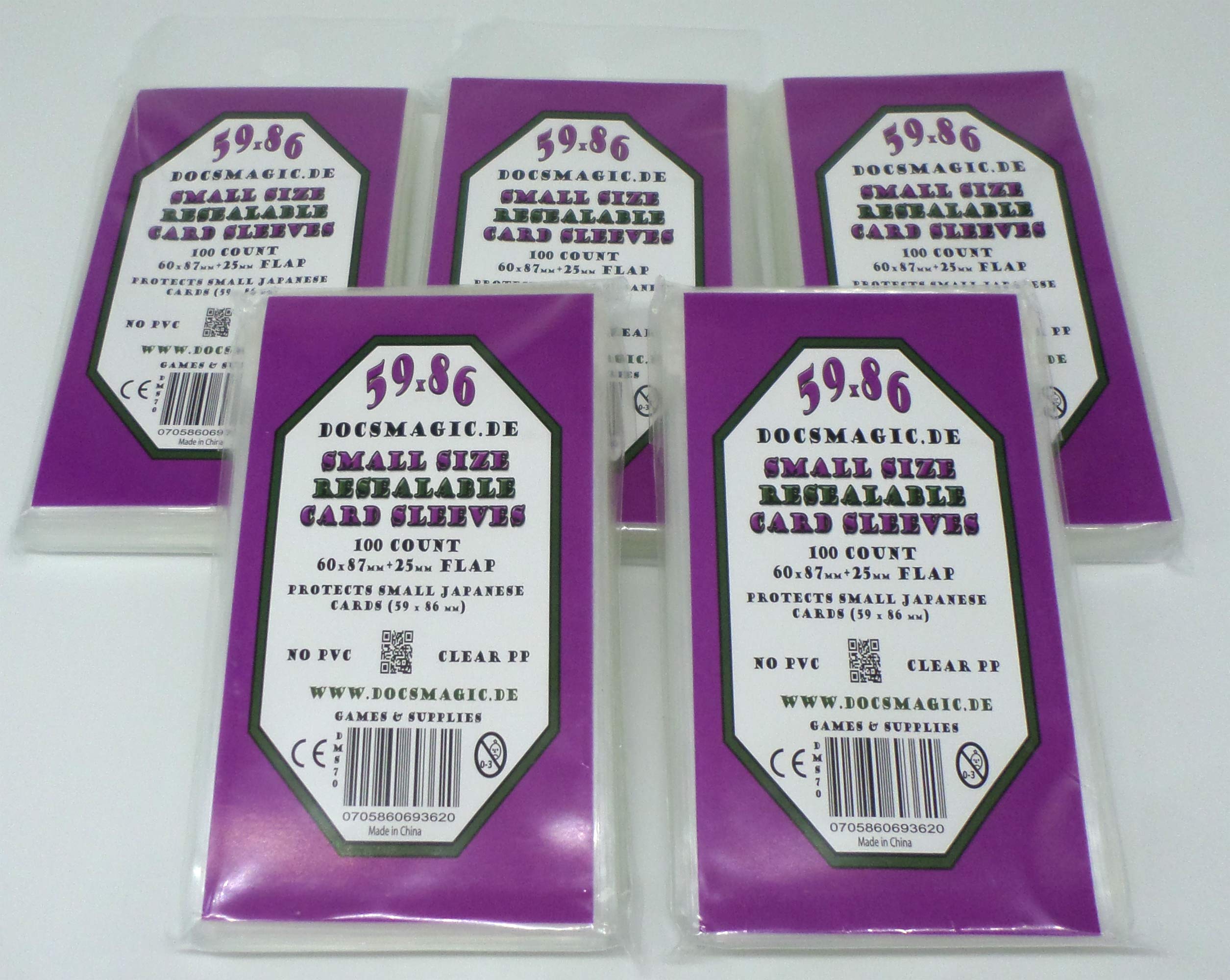 docsmagic.de 5 x 100 Resealable Card Sleeves Small Size 60 x 87 + Flap — image 1