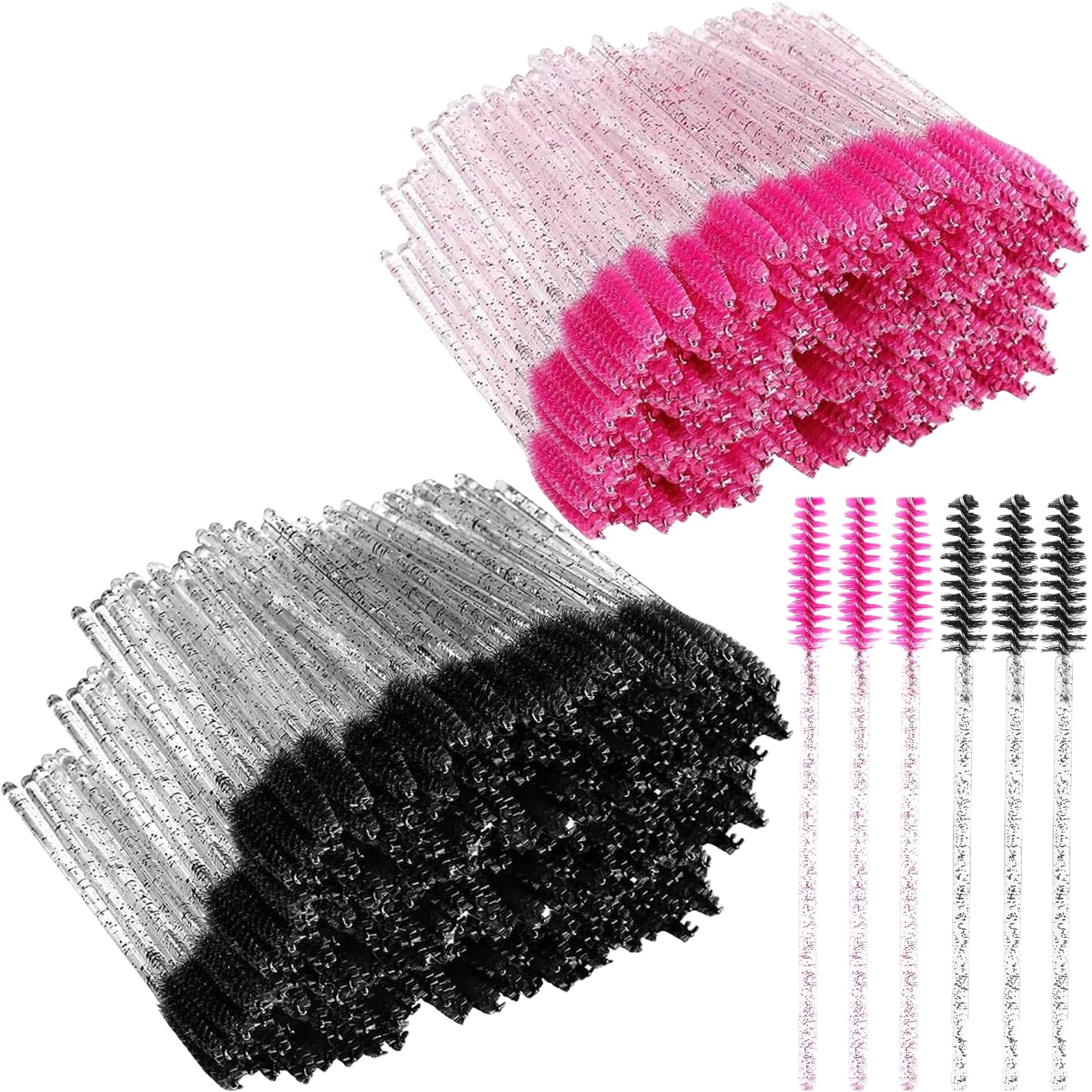 300PCS Eyelash Spoolies Mascara Wands,Eyelash Brush Pack, Eyelash Applicator Brush Eyelash Spoolies Brush for Eyelash Extensions, Eyebrows Contouring and Makeup(Pink and Black)