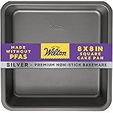 Wilton Silver Non-Stick 8 x 8 Inch Square Brownie Cake Pan, Stainless Steel Bakeware, Made without PFAS, Packaging May Vary