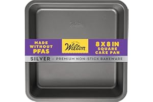 Wilton Silver Non Stick Square Cake Pan, Perfect for Brownies, Sheet Cake, Made Without PFAS, Durable Steel, Even Heating, 8 