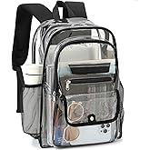 HuiLeo Clear Backpack for Girls Boys Women Men, Heavy Duty Transparent PVC Bookbag for School College Work See Through Backpack,Black