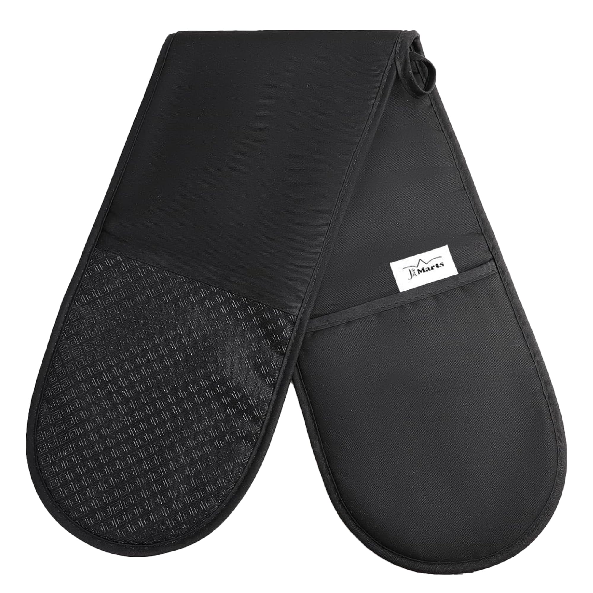 J&A Marts® Double Oven Gloves - Heat Resistant Oven Mitts & Potholder -Non-slip Silicone Design -Maximum Heat Protection- Machine Washable for Home & Kitchen Oven Glove Accessories (Black)