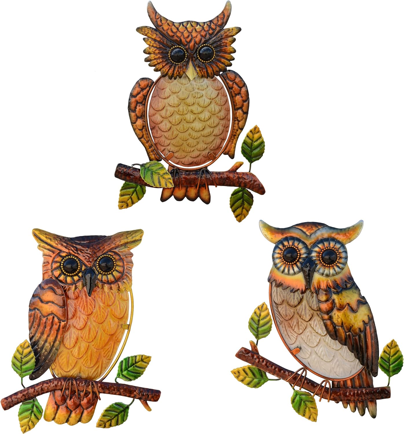 Plaques & Wall Art - NewVees Owl Decor Metal Wall Art Outdoor Indoor,9 Inch Set of 3,Exquisite Owl Decorations for Home Garden Patio Porch Bedroom Kitchen, Metal Bird Wall Art,Owl Gifts for Owl Lovers