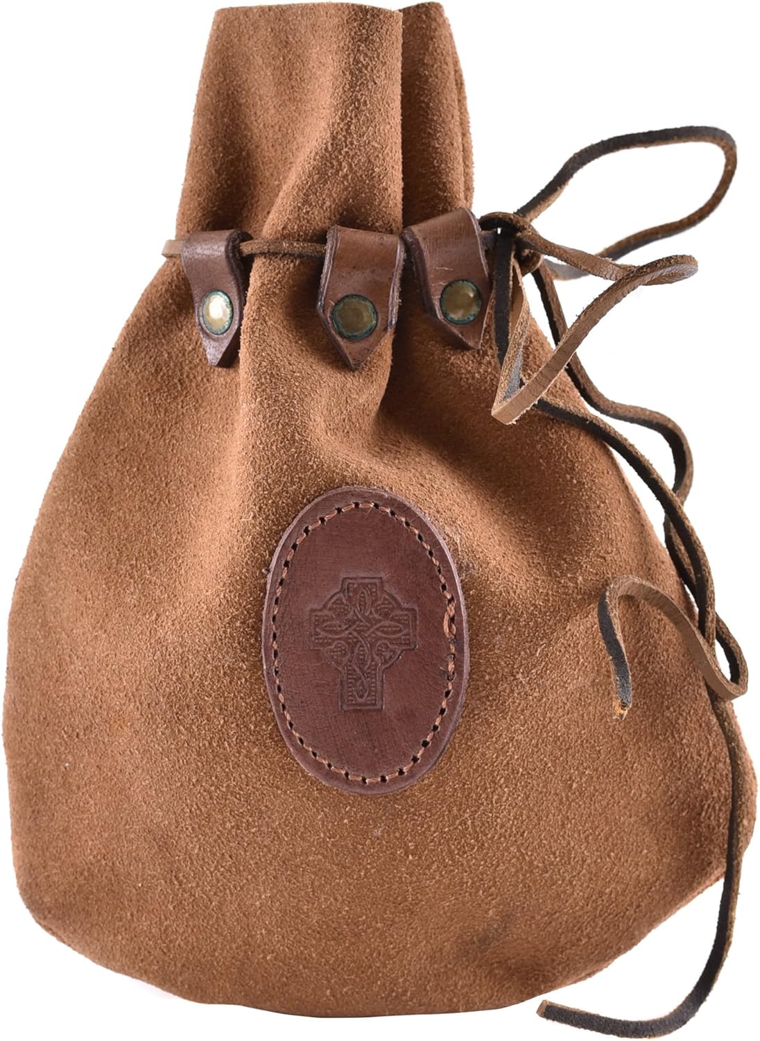 Medieval Drawstring Leather Pouch with Celtic Cross - Bag - Viking Belt Wallet Purse, Beige