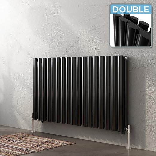 iBathUK 600 x 1000 mm Black Column Designer Radiator Horizontal Double Oval Panel iBathUK