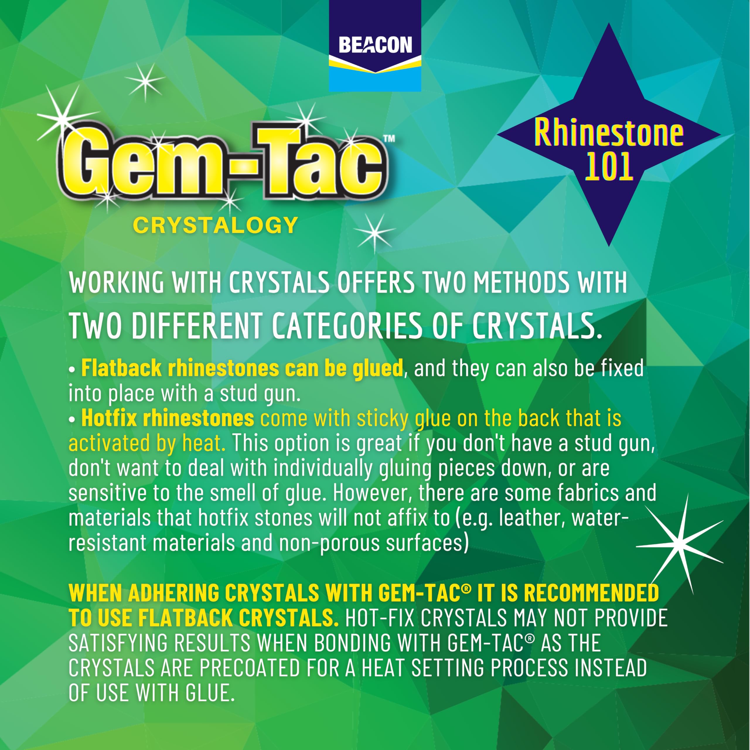 BEACON Gem-Tac Premium Quality Adhesive for Securely Bonding Rhinestones and Gems - Water-Based, UVA Resistant, 4-Ounce