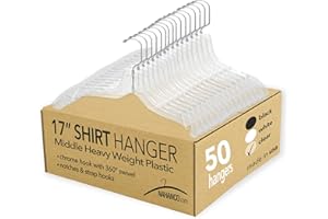 NAHANCO 505HU Plastic Shirt/Dress Hangers with Chrome swivel Hook, Middle Heavy Weight, 17", Clear (Pack of 50)