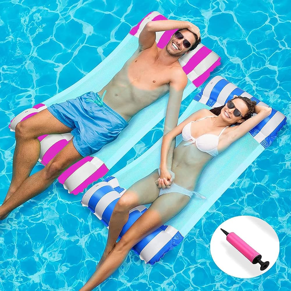 hitatech 2Pcs 130CM Swimming Pool Float Hammock 4 in 1 Blue Pink
