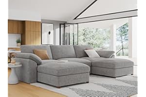 EASE MOOSE Oversized Modular Sectional Couch,Deep Seat L Shape Sectional Couch,Comfty Chenille Modular Sofa for Living Room, Removable Cover,Light Gray