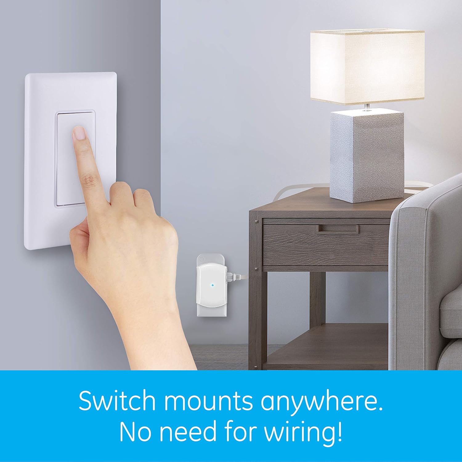 GE Wireless Remote Wall Switch Control, No Wiring Needed, 1 Grounded Outlet, White Paddle, Plug-in, Upto 100ft Range, Ideal for Indoor Lamps, Small Appliances, and Seasonal Lighting, 18279, Other - - 